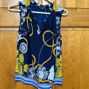 Elegant Navy and Yellow Rope Print Blouse